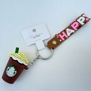 Coffee Cup Keychain Charm with 'Happy' Strap 🔑
